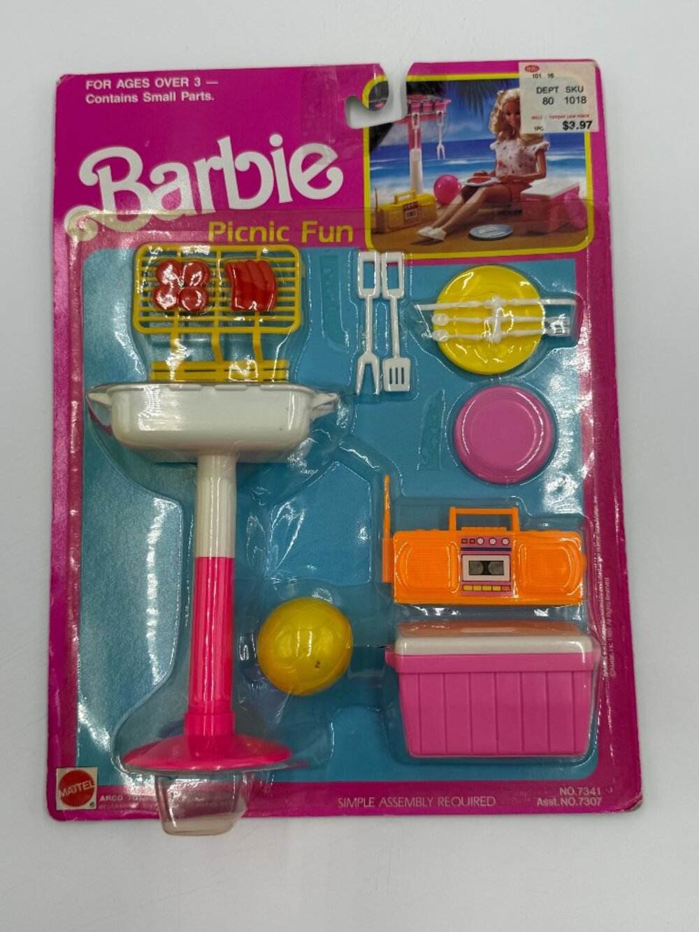 Barbie Barbecue Grill Picnic Fun 1989 7341 Cooler Boombox Utensils Food Sealed